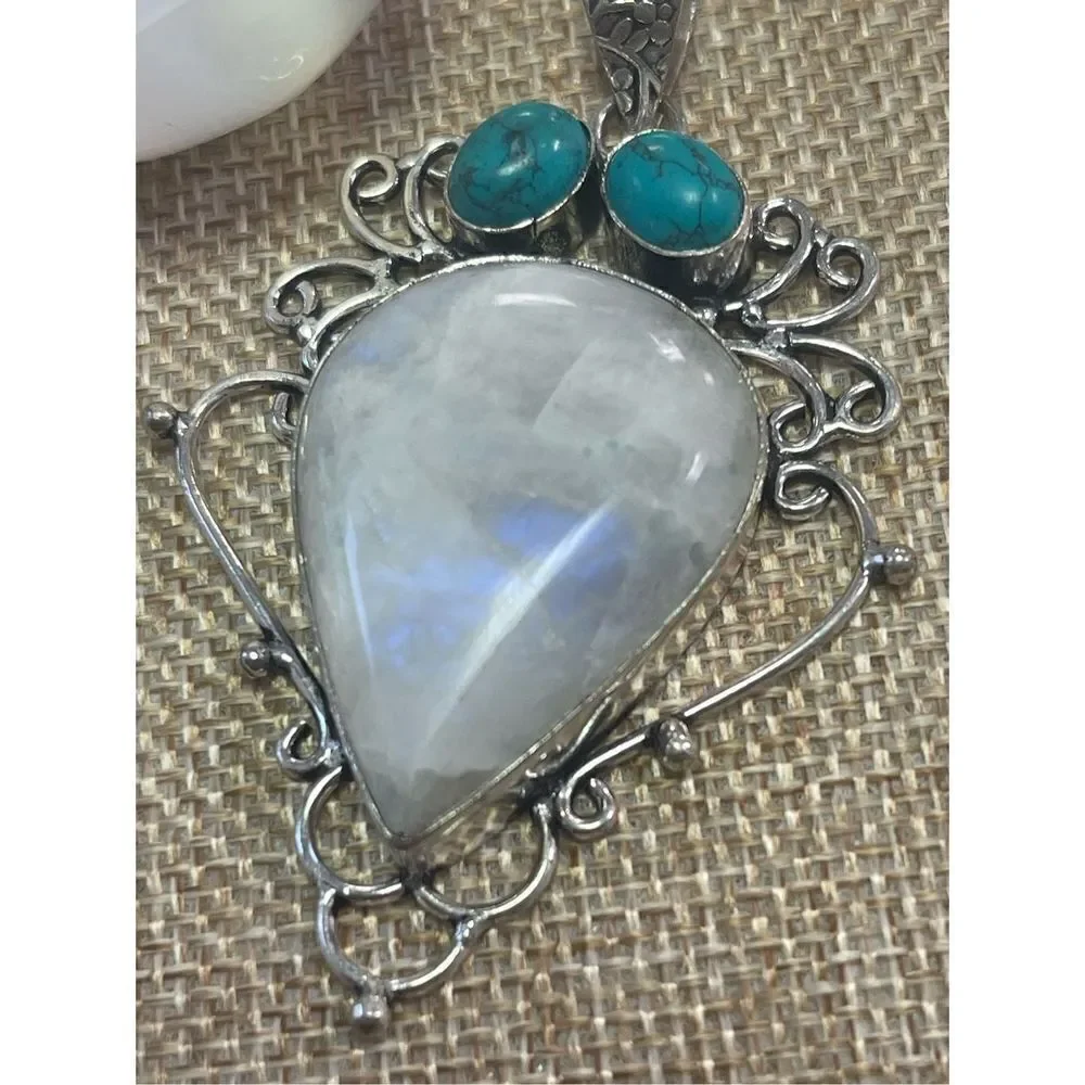 Moonstone + Blue Howlite Gemstone Pendant - Picture 2 of 4